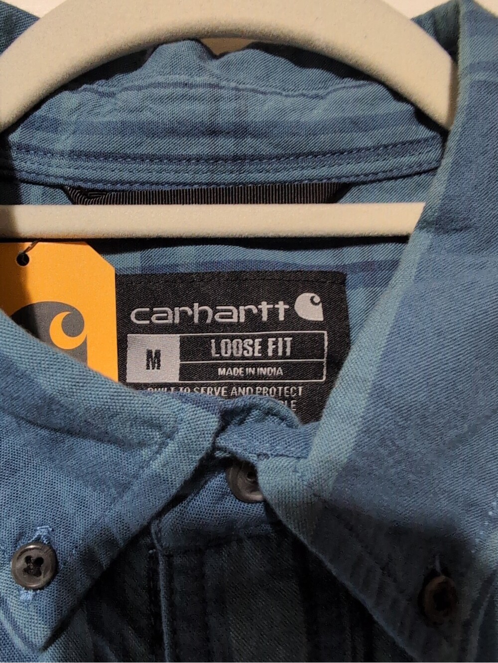 Carhartt Loose Fit Midweight Short-Sleeve Plaid Shirt Storm Blue Men's M(1632)E - Picture 3 of 5